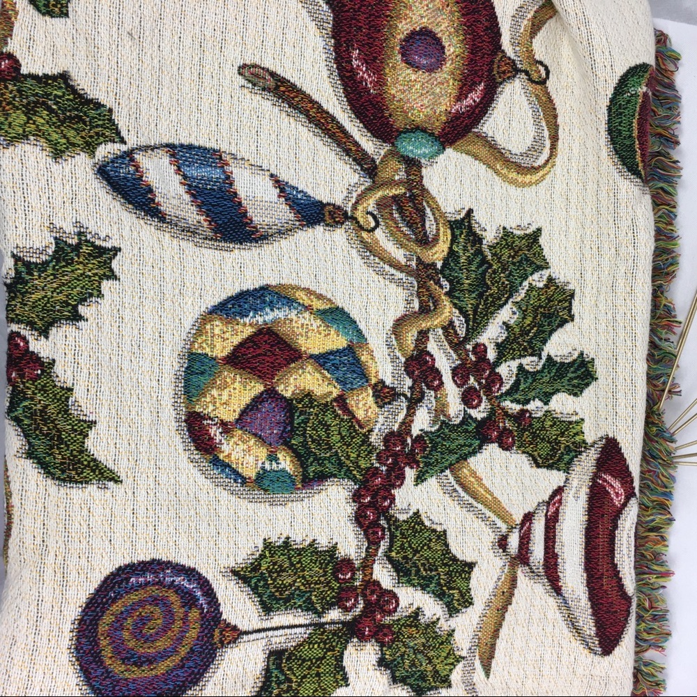 Jewel Tone Colored Christmas Ornament Woven Throw - Picture 4 of 8